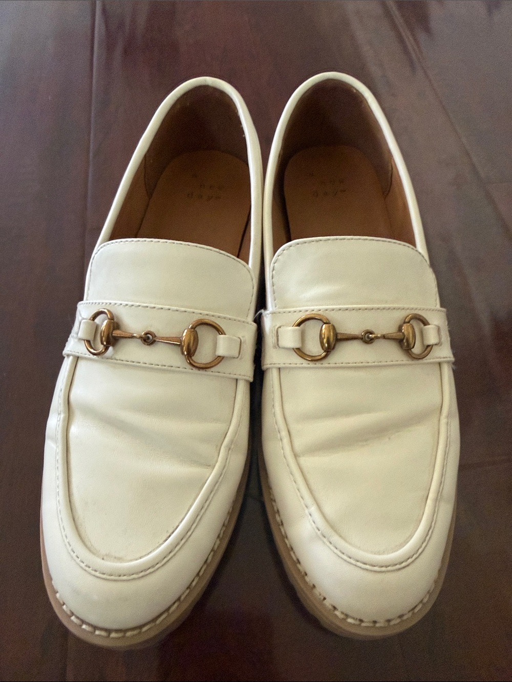 a new day Cream Leather Bit Loafers with Gold-Tone Hardware